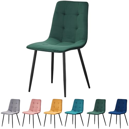 MOF Dining Chair, Velvet Dining Chairs with Padded Seat and Backrest, Sturdy Metal Legs - Accent Chair for Kitchen, dining room, living room or home office (Green Check)