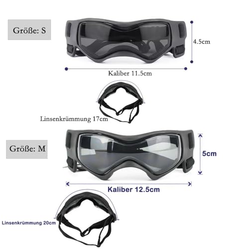Voarge Sonnenbrille für Hunde UV Schutzbrille, Sonnenbrille mit Einstellbar Gummiband, Winddichte Hunde Motorradbrille, Schwarz, M