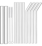 ALINK Reusable Glass Straws, 2PCS Clear Glass Boba Straws, 8PCS Smoothie Straws for Bubble Tea, M...