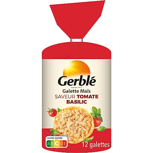 Gerblé Galettes Maïs Tomate Basilic – 12 Galettes Croustillantes Sans Huile de Palme, Sans Conservateur, Idéales pour une Pause Salée Gourmande – 123,5g