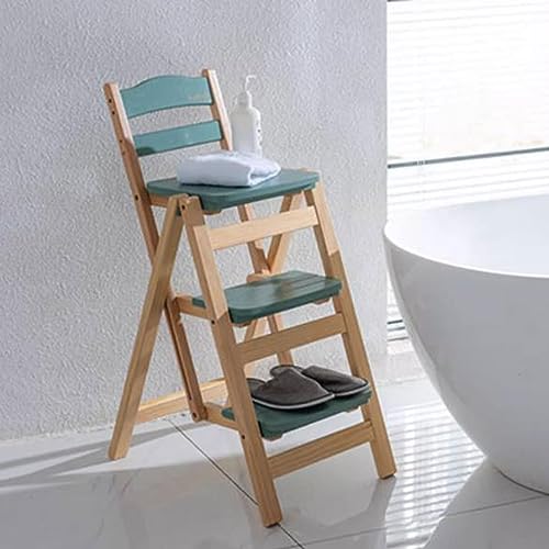 Sedia pieghevole in legno a 3 gradini, sgabello portatile leggero con ampi gradini, portata 150 kg, scaletta multifunzione per casa e ufficio, design salvaspazio, ideale per biblioteca e esposizione