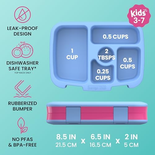 Bentgo Kids Prints Leak-Proof 5-Compartment Bento-Style Kids Lunch Box | Ideal Portion Sizes for Ages 3-7, Durable, Drop-Proof, Dishwasher Safe, PFAS & BPA-Free Materials (Rainbows and Butterflies) - View 5