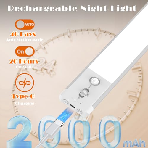 Image of Under Cabinet Lights 2 Pack,128 LED Rechargeable Battery Operated Motion Sensor Light Indoor, Magnetic Dimmable Closet Lights, Wireless Under Counter Lights for Kitchen, Stairs (Silver)