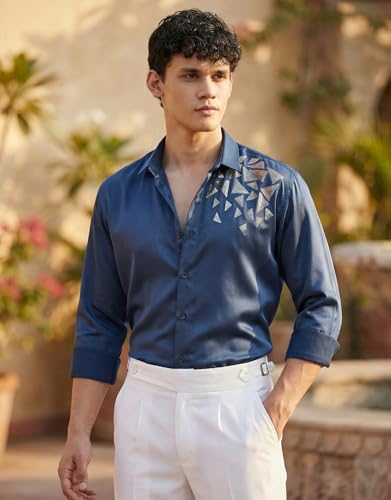 Image of IndoPrimo Men's Stylish Satin Shirt for Party, Formal, Daily and Casual Wear Full Sleeve Shirt for Mens - Trio