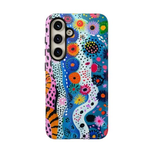 Coque rigide Samsung S24 protection brillante motif floral abstrait multicolore