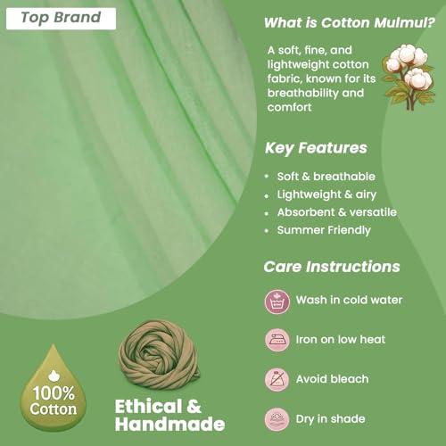 Image of Plain Mulmul Soft Cotton Fabric | Lightweight Breathable Mulmul Cloth | Super Quality Natural Cotton Fabric for Kurta, Dress, Dupatta, Lining & Craft Use (Ash Green, 3.5 Meters)
