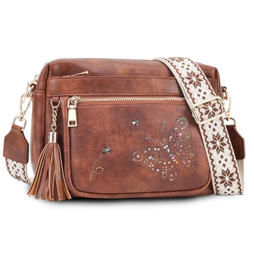 Image of KITEVIUN Crossbody Bags for Women Trendy Leather Crossbody Purse Shoulder Handbags Butterfly Design