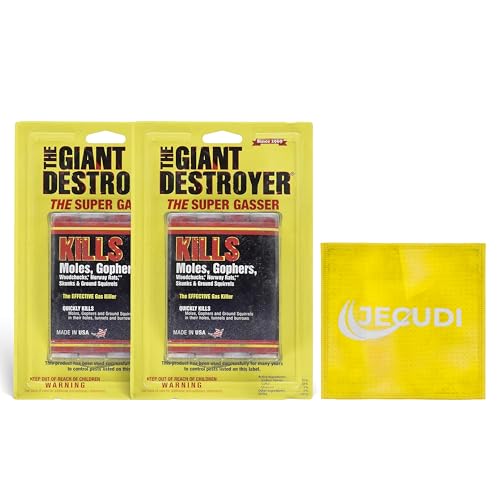 Giant Destroyer Smoke Bomb Gasser Rodent & for Gophers Moles Groundhogs & Rats 2 Pack (8 Tubes) + Jecudi Towel