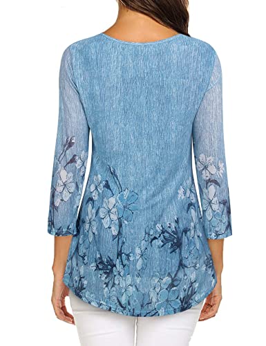 Timeson Womens Blouses And Tops Dressy,Ladies 3/4 Sleeve Tunic Tops For Leggings Fancy Peasant Office Work Long Floral Top Business Casual Ladies Dressy Shirts Fitted Polyester Maternity Mesh Elegant #TOP2