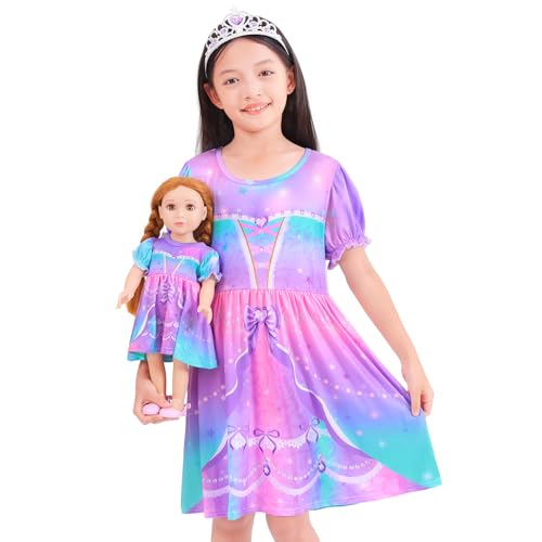 ICOSY Matching Girls & Doll Nightgowns Clothes Girls Pajamas Princess Dress for Kids and American 18