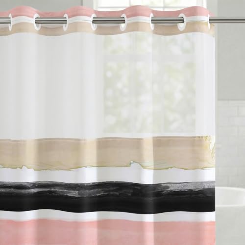 Americanflat 72x75 Hookless Shower Curtain - Water-Resistant Stripe Shower Curtain with Sheer Panel...
