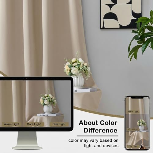 Image of Blackout Curtains for Small Window Treatment, Light Blocking Short Kitchen Window Curtains Over Sink, Dual Rod Pocket Half Window Tiers for Bathroom Basement, 2x40Wx36L, Biscotti Beige