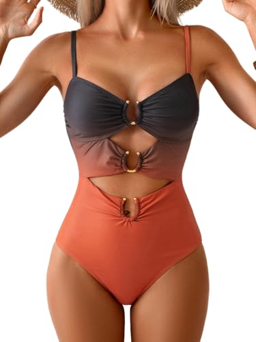 Image of Eomenie Womens Cutout One Piece Swimsuit with Ring Linked Sexy Monokini Bathing Suit for Beach Vacation