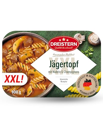 DREISTERN Jägertopf mit Nudeln & Champignons 900g I Herzhaftes Fertiggericht in Mikrowellenschale I Lange Haltbarkeit dank natürlicher Konservierung I Hausmacher Qualität