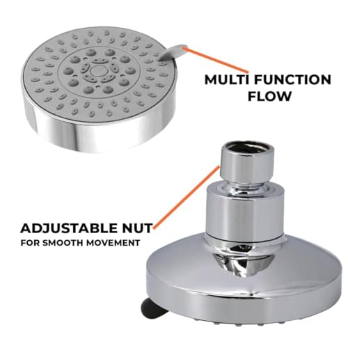 Image of HOUZA Square Shower Head for Bathroom | 4 Inch 3-Function Overhead Shower with Arm | Adjustable Bathroom Shower with Even Water Flow & Rust Resistant | Anti-Clog Silicone Nozzles for Wall Mounting