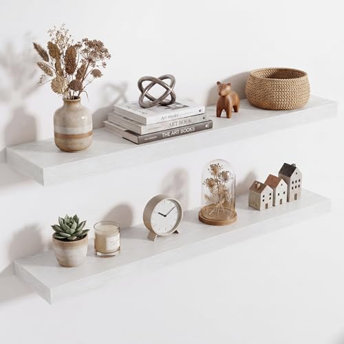Image of Acovy 36in Long Floating Shelves for Wall Set of 2, Wood Wall Shelves for Bathroom Bedroom Kitchen Living Room Laundry Room, Modern Floating Shelf for Home Decor
