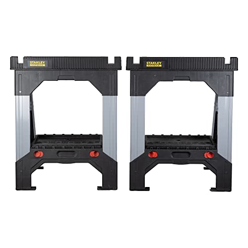 Foto von Stanley FatMax Unterstellbock Paar aus Alumnium & Metall 1-92-980 / Höhenverstellbarer Klappbock mit standfesten Teleskop-Metallbeinen / Bis 1300 kg belastbar / 69 x 10 x 83 cm