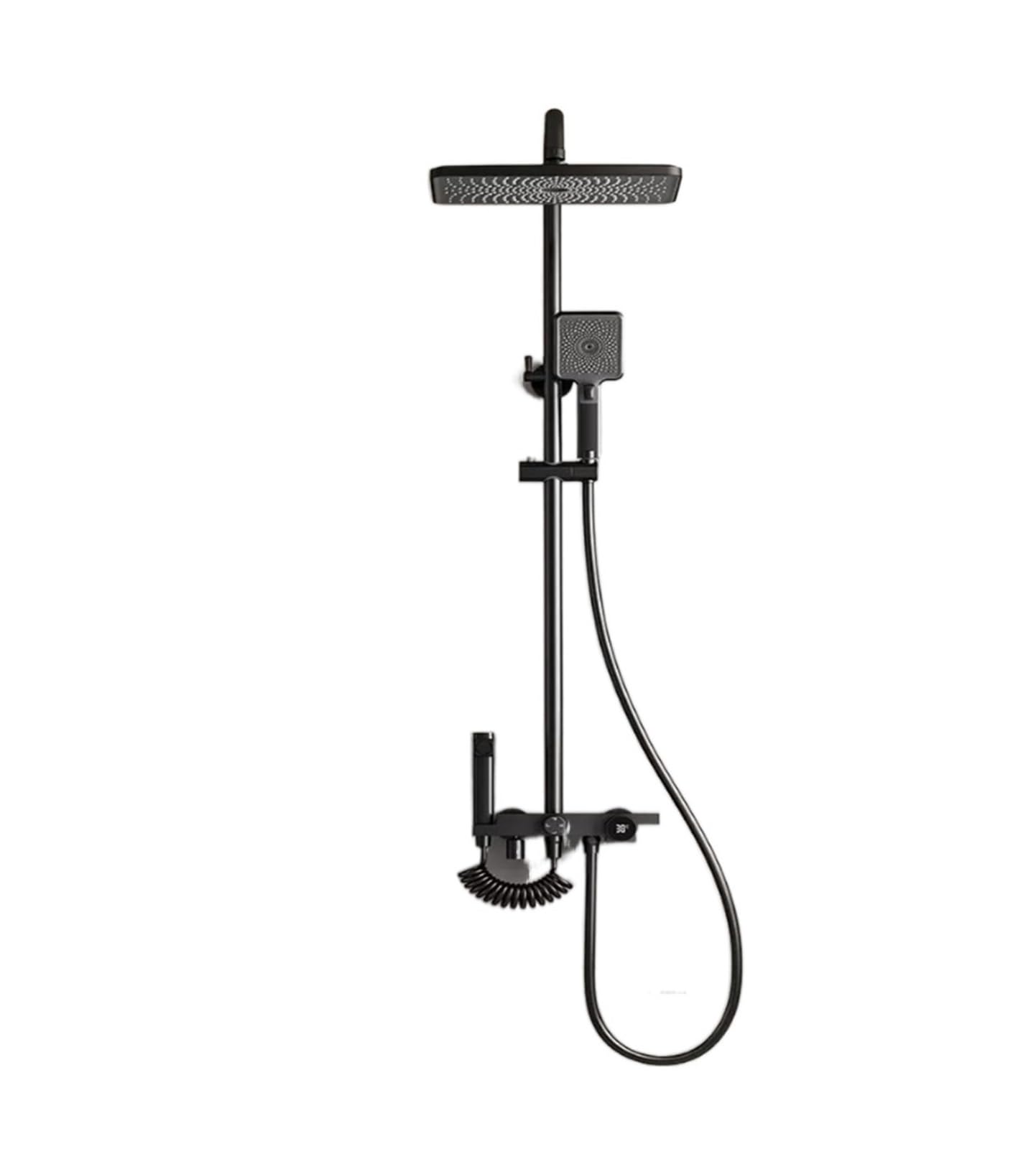 Système de douche numérique à affichage LED noir en laiton pour salle de bain