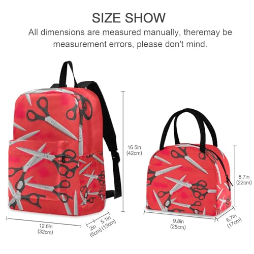 Sac à dos d'école secondaire robuste avec ciseaux rouges ergonomiques et lunch bag étanche - 2