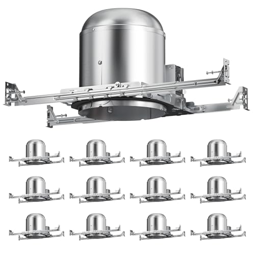 Anyhome 12 Pack 6 Inch Recessed Lighting Housing New Construction Can Light Housing IC Rated AirTight E26 Base 120V Adjustable Hanger Bars ETL Listed