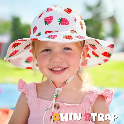 Image of HONGTEYA Baby Sun Hat Toddler Girl Beach Hat Sun Protection Adjustable Outdoor Summer Wide Brim Bucket Hat for Infant Kids