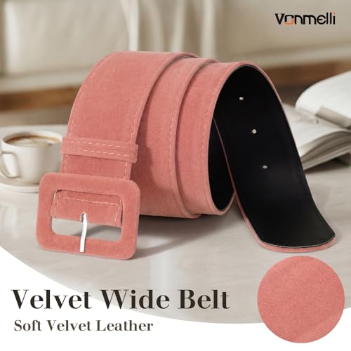 VONMELLI Women Wide Velvet Belt for Dresses Pink Thick Chunky Waist Belt with Vintage Square Buckle, XL - image 3