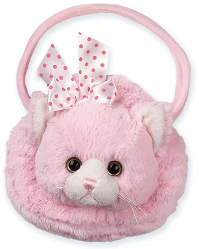 Bearington 7-Inch Pink Stuffed Cat Purse, Meow Meow Carrysome Handbag with Soft Kitty Face and Polka Dot Bow, Cute Shoulder Bag for Kids, Adorable Gift for Girls and Kids Who Love Animals