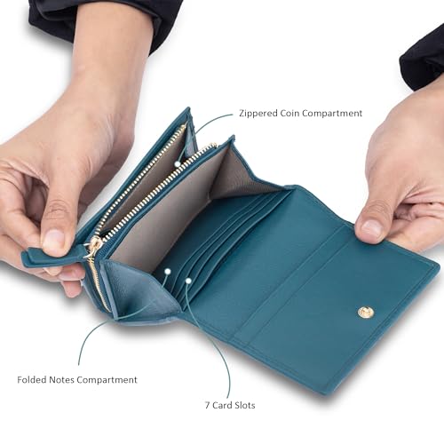 Forest & Firth Pasque Wallet, Full Grain Nappa Leather, RFID Blocking Wallet, 7 Card Slots, Coin Compartment, Gift Box (Luxe Teal) - Image 4