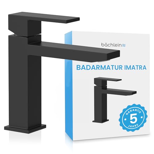 Bächlein Badarmatur Imatra in kantigem Design, Einhebelmischer mit klarer Linienführung in modernem Look, Bad Wasserhahn Matt Schwarz