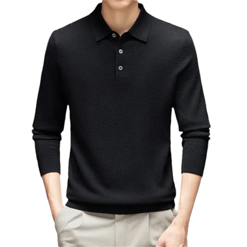 Men’S Silk Cotton Knit Long Sleeve Turn-Down Collar Casual Pullover Sweater Jumper Tops