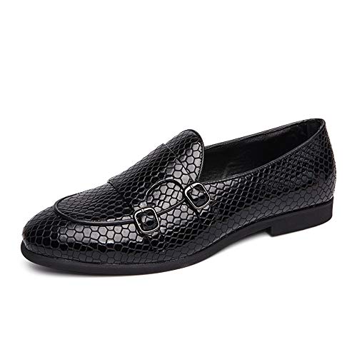 Men's Round Toe Slip-on Loafers for Men Casual Moccasins Shoes Snakeskin Emboss Monk Strap Lightweight Rubber Sole