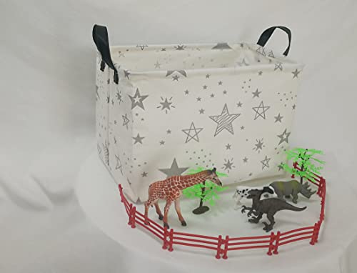 Acmuuni Rectangle Gray Star Patttern Canvas Waterproof Basket Laundry Hamper With Handles For Kids Boys Girls Toys Room, Bedroom, Nursery,Home,Gift Basket #TOP7