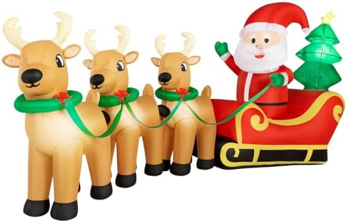 12FT Christmas Inflatables - Santa and Reindeer Yard Decorations, Large Inflatable Holiday Outdoor Display, Perfect for Christmas Parties and Lawn Décor