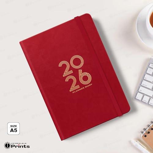 Image of Jhingalala Diaries - Hard Bound Leather Cover 2026 Diary with 365 Dates I Daily Planner Diary 2026 With Calendar | Size A5 15x21 cms (Red)
