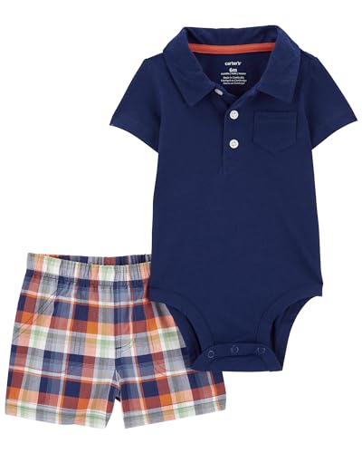Carter's Conjunto de 2 peças para bebês meninos, Camisa polo xadrez/azul-marinho, 18 Meses