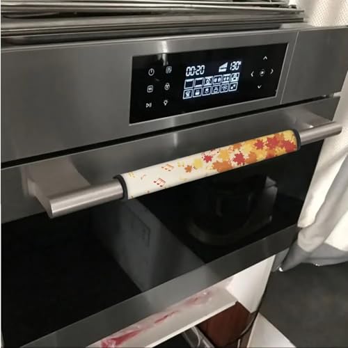 Image of Refrigerator & Oven Door Handle Covers Set of 6 in Maple - Autumn Golden Yellow & Exclusive Musical Note Design for Kitchen Appliances