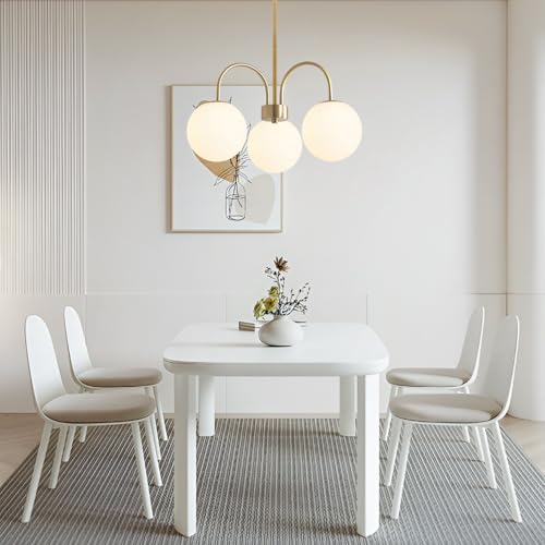 BOKT Modern Glass Globe Sputnik Chandelier 3 Lights White and Gold Ball Chandelier Light Fixture Mid Century Height Adjustable Brushed Brass Pendant Lights Kitchen Island for Living Room Bedroom by BOKT - Image 9