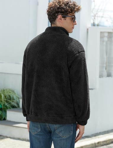 Image of ZAFUL Men 1 /4 Zipper Ethnic Aztec Fleece Unisex Winter Sweatshirt Tops 2026 | Funnel Neck Fluffy Polar Fleece Faux Sherpa Soft Thermal Pullover Kangaroo Pocket Jacket Hoodie Tops