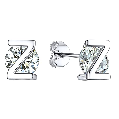 925 Sterling Silver Trendy Initial Earrings for Women, Yellow Gold/Rose Gold Plated/Cubic Zirconia Solid Silver A-Z Dainty Letter Hypoallergenic Ear Studs, Come Gift Box Z 05 Cz Initial