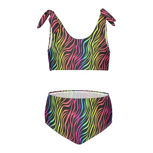 Rainbow Abstract Pattern Girls Two Piece Tankini Swimsuits Summer Bathing Suit Beach Swimwear Set, 4T