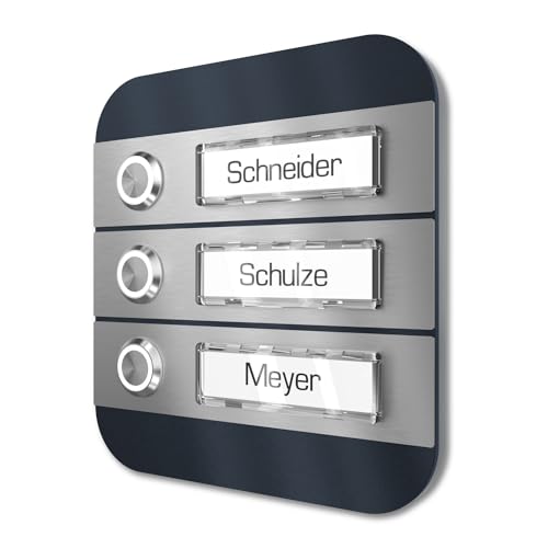 Sonnette 3 plaques nominatives inox RAL 7016 bouton LED extérieur - 2