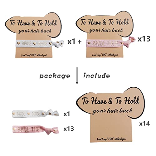 Bachelorette Party Favors, 14 Pack Hair Ties Party Supplies For Bride And Bridesmaids Hair Accessories For Bridal Shower, And Wedding Decorations, White Rose Gold Hair Bands For Pink (P 14Pack Pink White 1Hair Ties) #TOP1