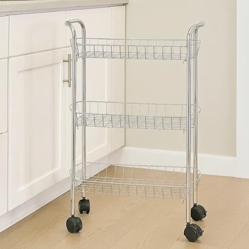 BURAKH 3/4 Tier Kitchen Storage Trolley – Rolling Fruit & Vegetable Basket Rack with Wheels – Metal Utility Cart for Pantry, Bathroom, or Office Use (4 Tier) - Image 7