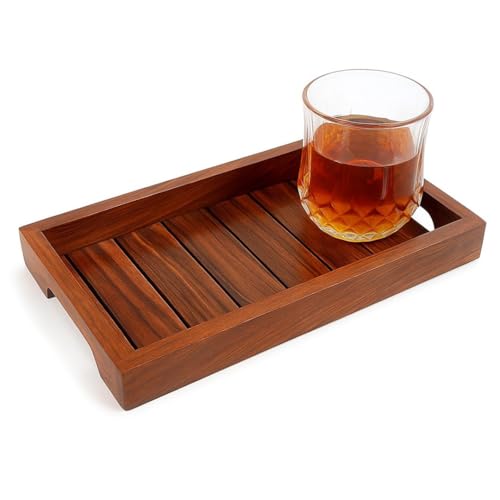 Image of Premium Sheesham Wood Serving Tray - Rectangular Wooden Tray with Handles for Kitchen, Dining, Coffee Table & Home Decor - Tea Snacks Breakfast Tray - 10 x 6 Inch