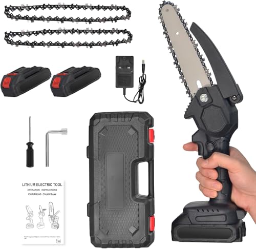 Mini Chainsaw Cordless 6 Inch, WapoRich Small Battery Chainsaw Portable Electric Chain Saw with 16.4 ft/s(5m/s) Chain Speed, 2 x 21V 2500mAh Rechargeable, 2 Chains for Wood Cutting Tree Trimming