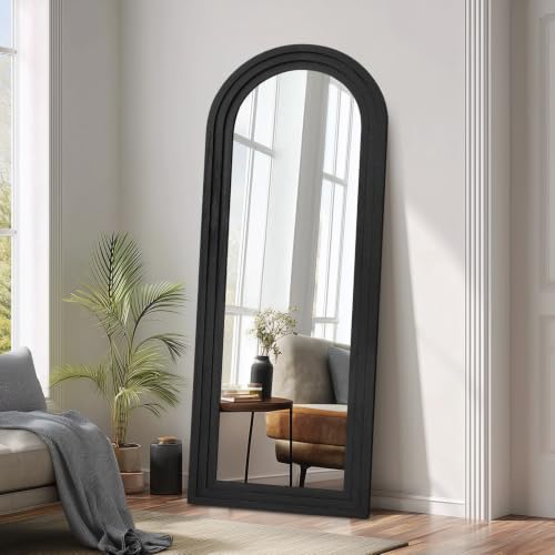 Image of 58x22 Arched Full Length Mirror, Solid Wood 3 Layer Frame, Black