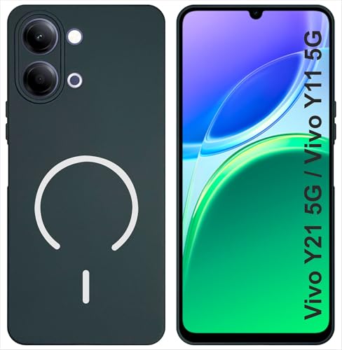 Image of SBMS Silicone Back Cover Case for Vivo Y21 5G / Vivo Y11 5G | Soft Micro-Fibre Lining Inside | Magsafe Print On Back Side Camera Protection Bump | Shockproof Case Vivo Y21 5G 2026 (Green)