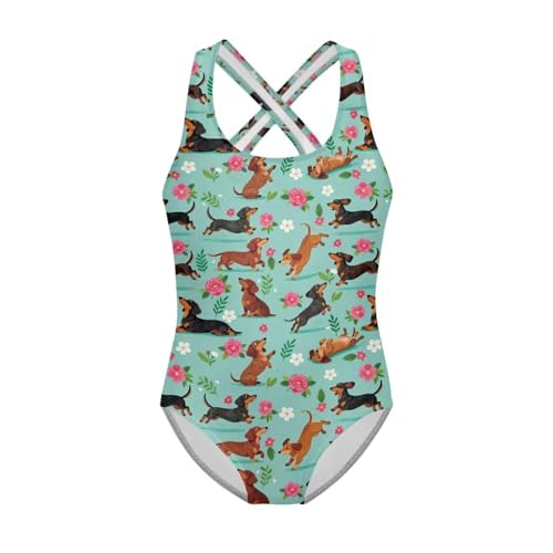 Image of Girls One Piece Swimsuits Summer Quick Dry Crewneck Beach Bathing Suit Cross Shoulder Strap Swimwear 5-14 Years
