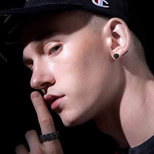 12 Pcs Punk Gothic Black Stainless Steel Fake Spike Tapers Nail Screw Zipper Closure Stud Earrings Set Illusion Tunnel Piercing Jewelry Gift For Men Women Teen Fake Gauge Earrings #TOP4