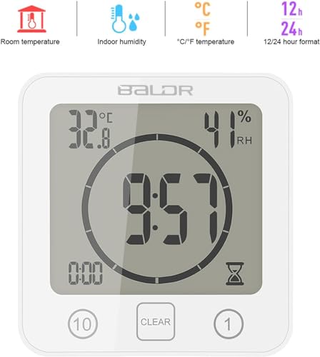 S Sunsbell YU2LTQ11IM10P51Q3AY186 Shower Clock Waterproof Wall Clock Bathroom Clock Sunsbell Shower Cock Digital Temperature Humidity Display thumb #1